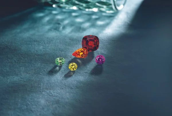Colorful gems on a blue background