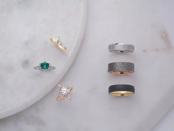 A selection of jewelry in different finishes