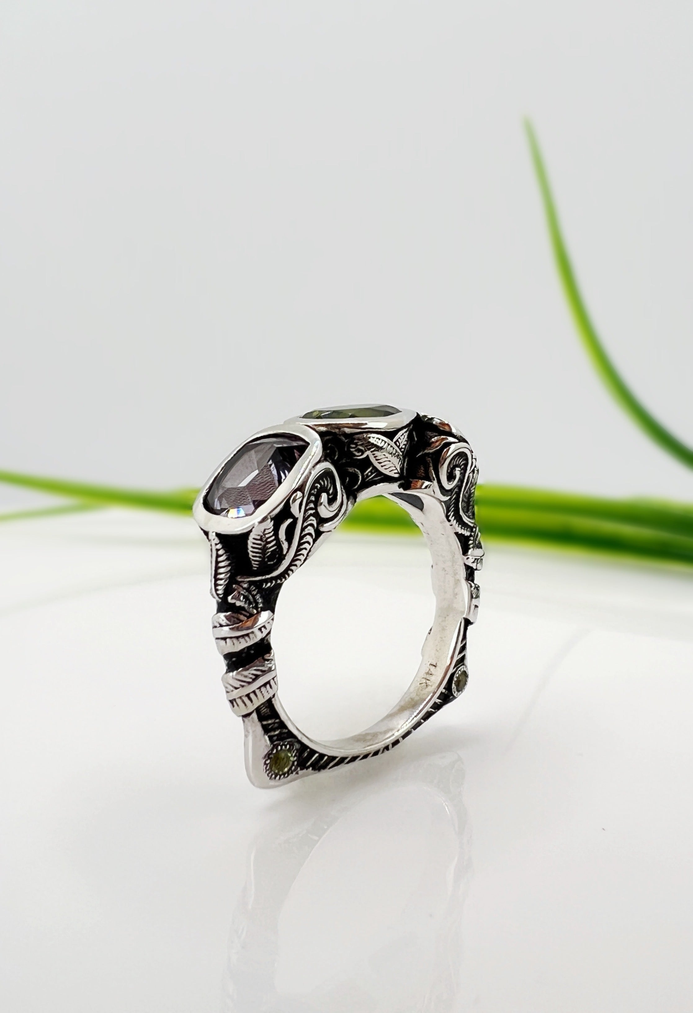 custom ring in topaz, amethyst, and peridot