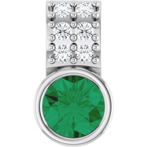 14K White Natural Emerald & .04 CTW Natural Diamond Pendant - Stradley & Daughter