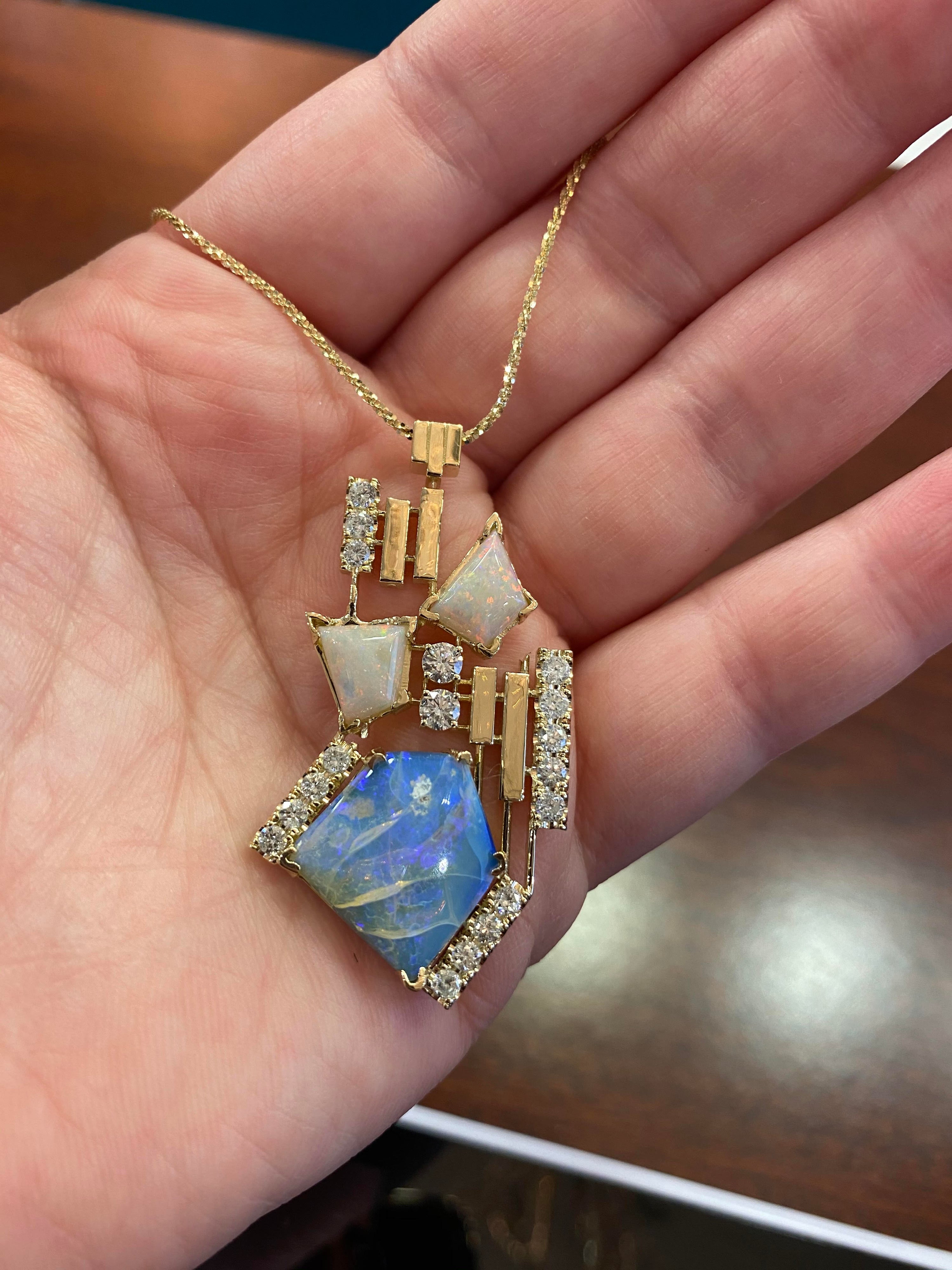 custom opal and diamond pendant